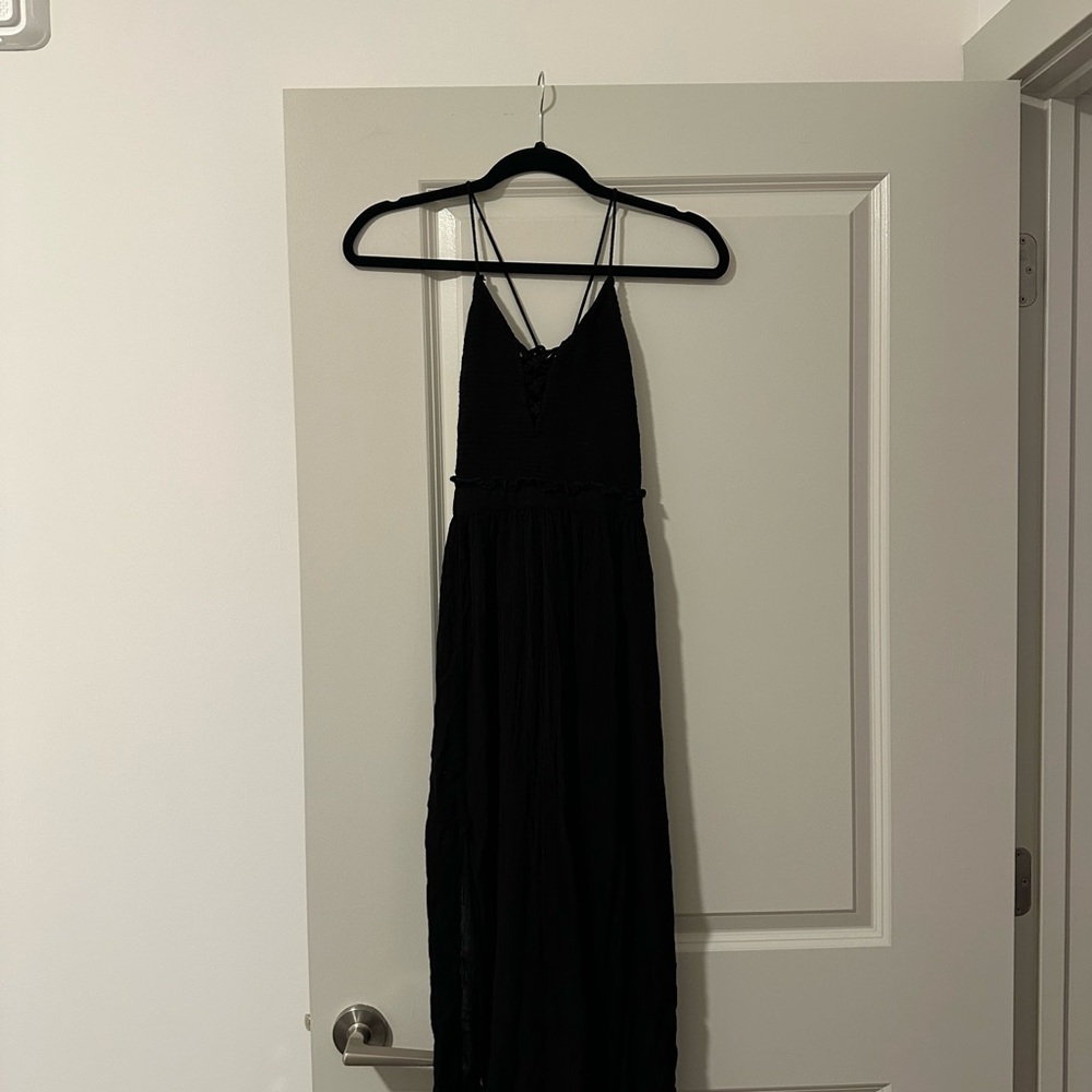 Elegant Black Midi Dress with criss cross back